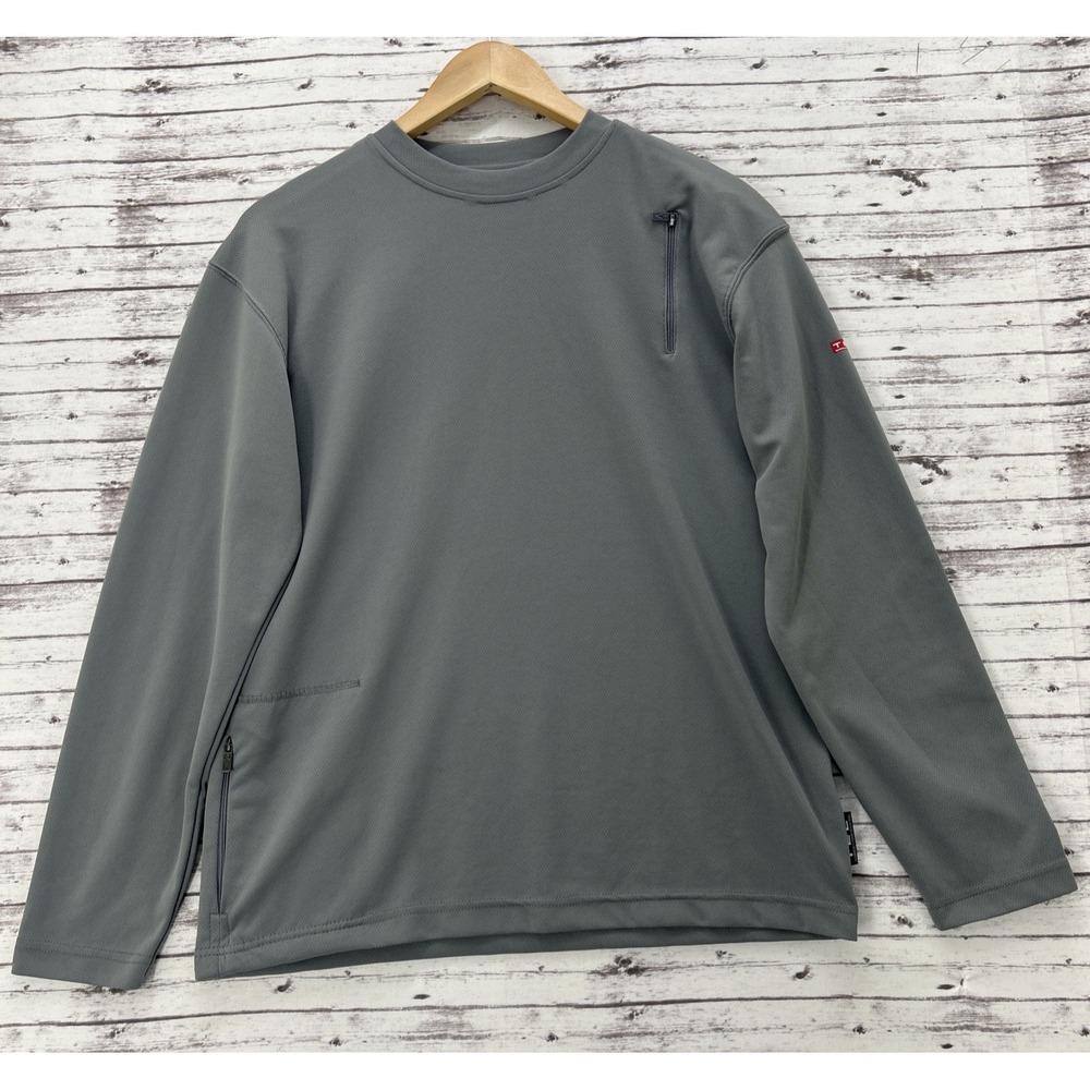 ScotteVest Long Sleeve Shirt Men's Small Gray Crewneck Pockets TEC Performance